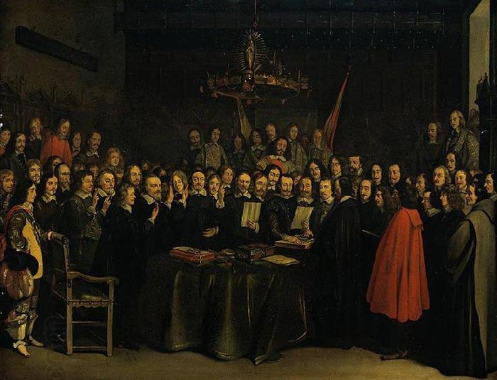 Gerard ter Borch the Younger Ratification of the Peace of Munster between Spain and the Dutch Republic in the town hall of Munster, 15 May 1648. oil painting picture